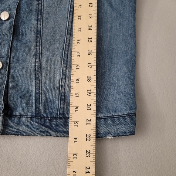 Crave Fame Womens Jean Jacket Blue Buttons Pockets Collar Embellished Studded M - Picture 10 of 10